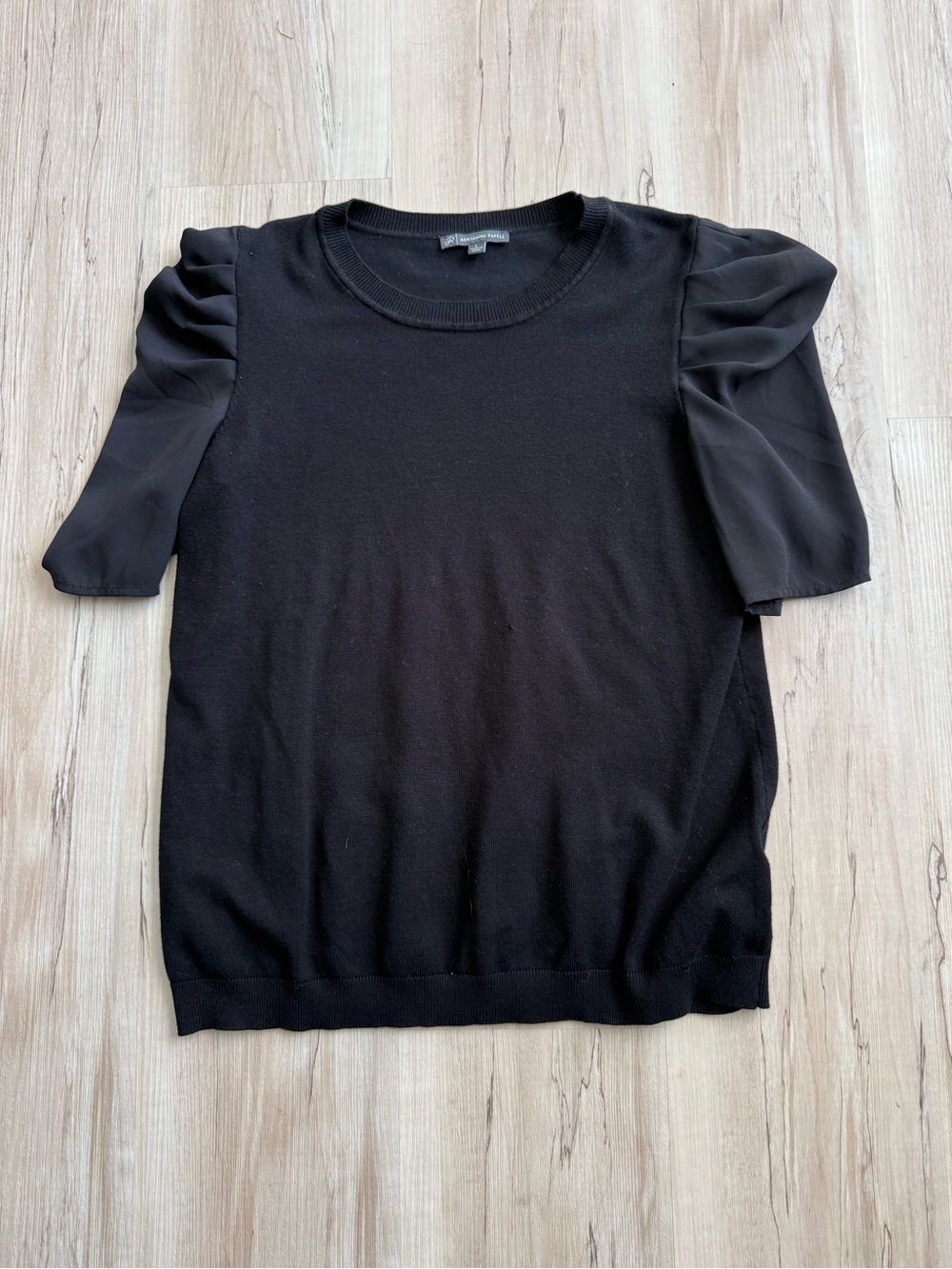 Adrianna Papell Black Puff Sleeve Knit Top Blouse Size L - Picture 2 of 5